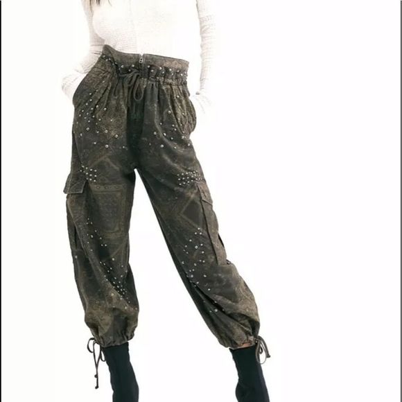 Free People Fly Away Pants Studded Parachute Drawstrings